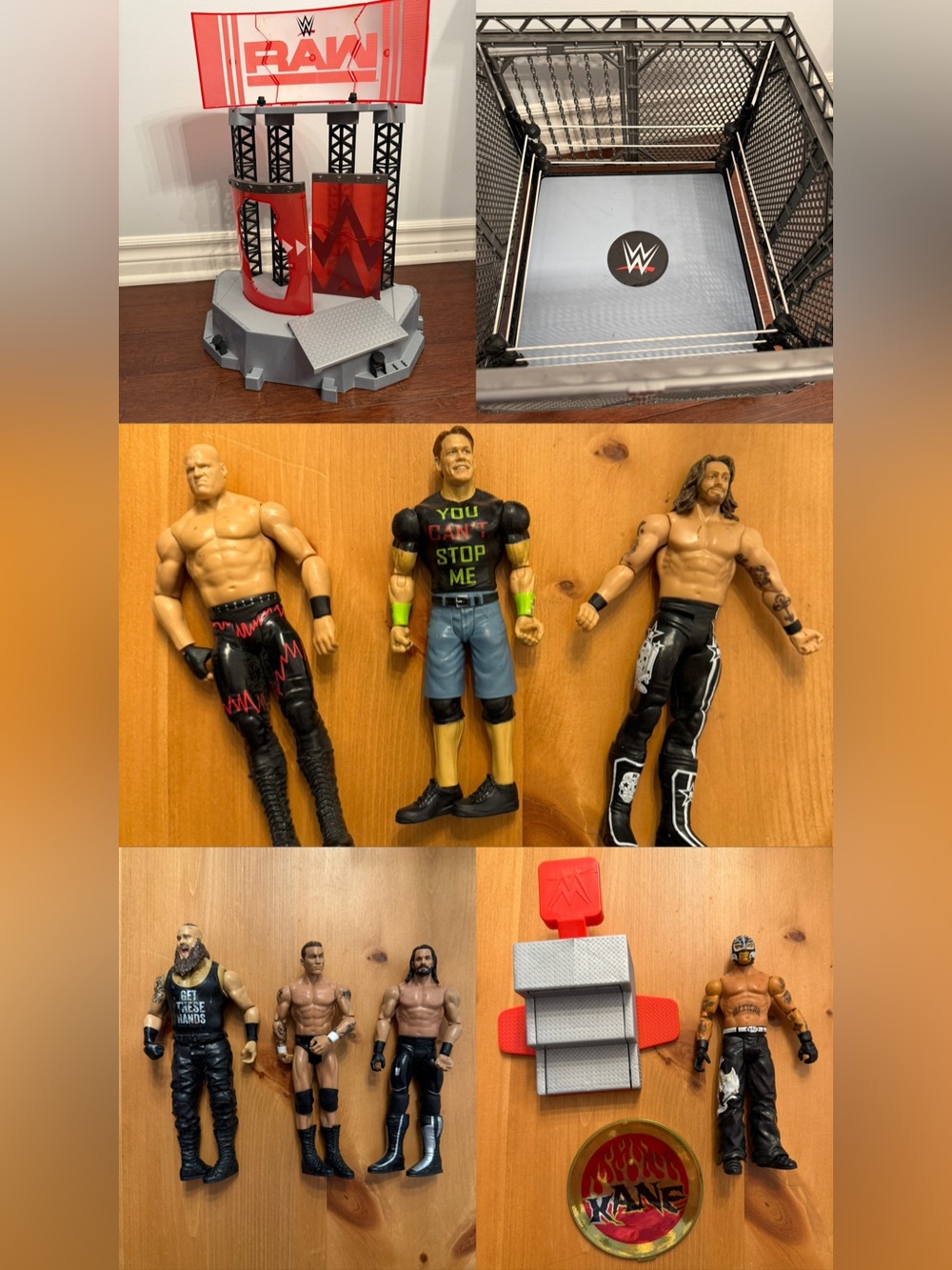 WWE Wrekkin Steel Cage Ring (Complete) + RAW Stage & 7 Action Figures Bundle